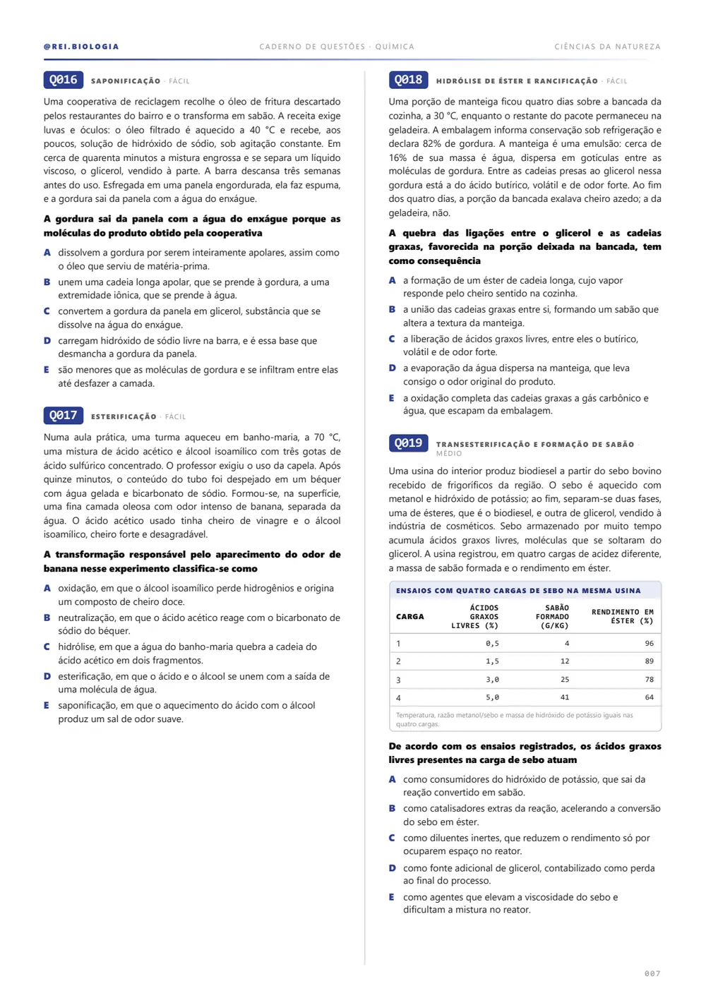 Página do caderno de questões